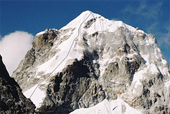 Climbing route on Kyajo ri peak (6186m)  