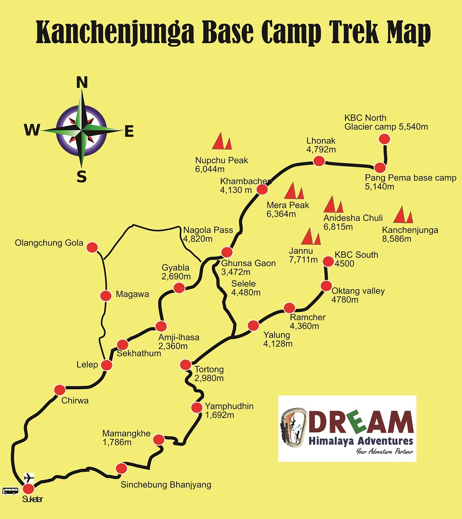 kanchenjunga base camp trek route map