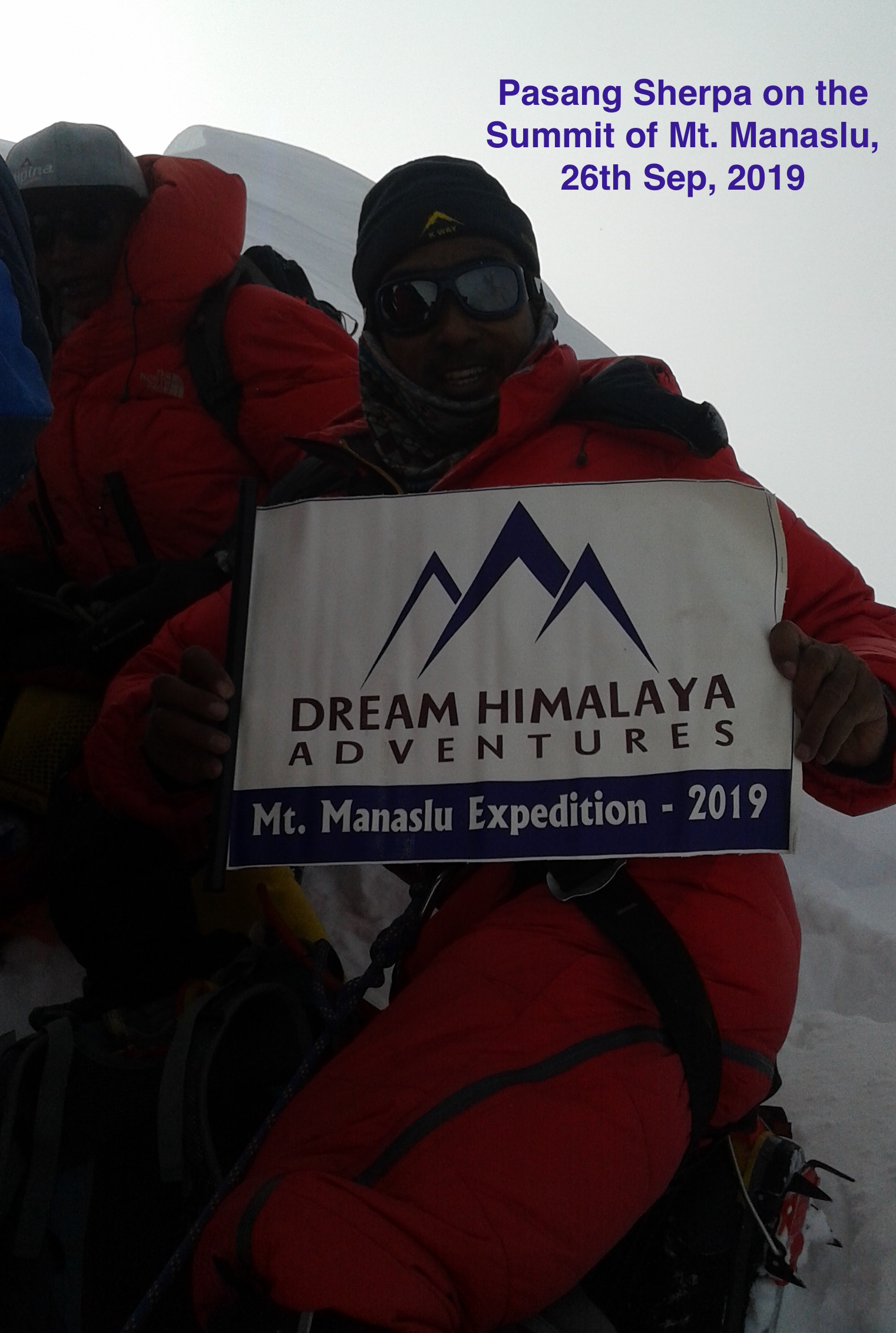 Pasang Sherpa on the summit of Mt Manaslu - 2019
