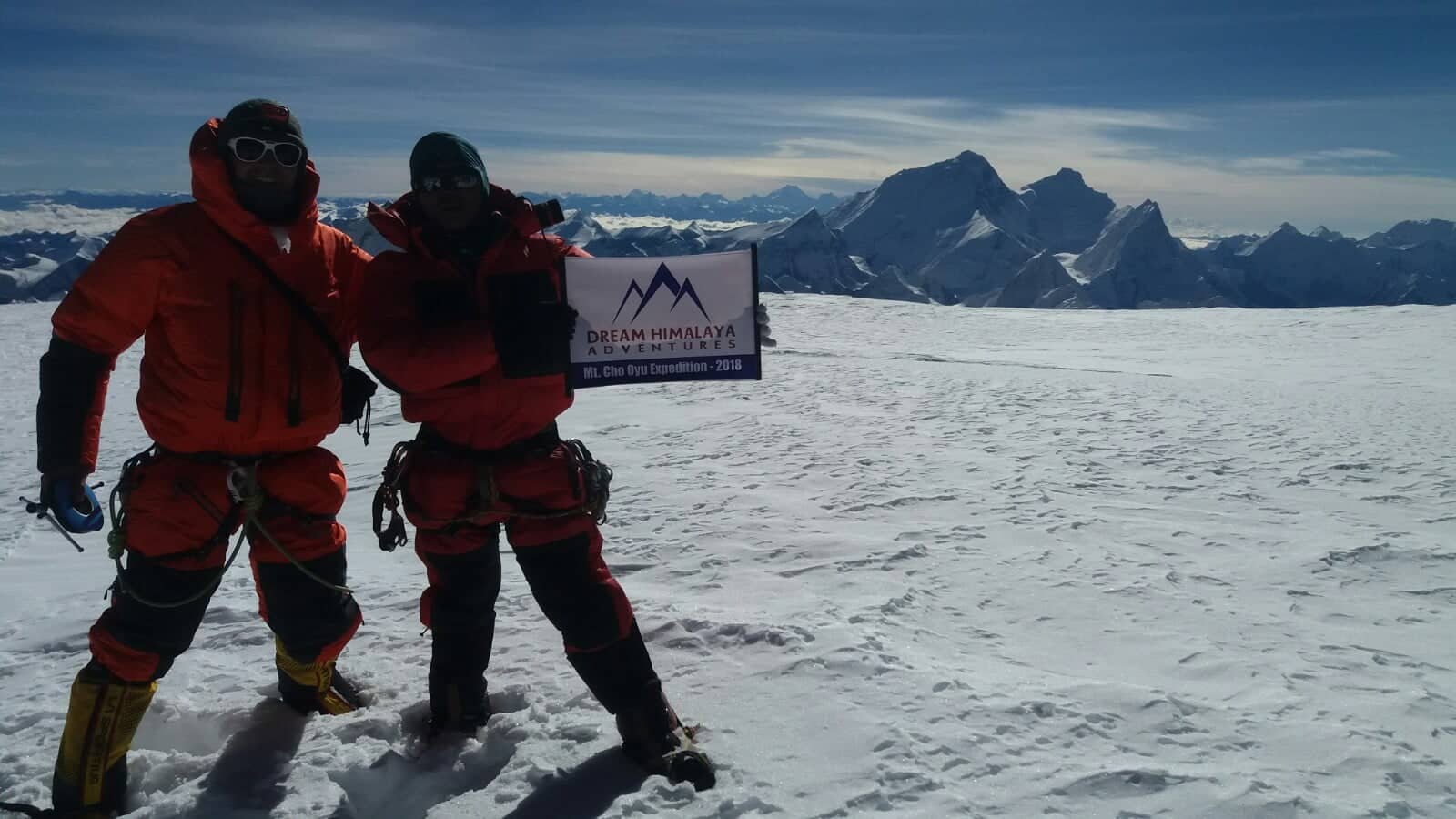 Furi sherpa on the summit of mt Cho Oyu expedition