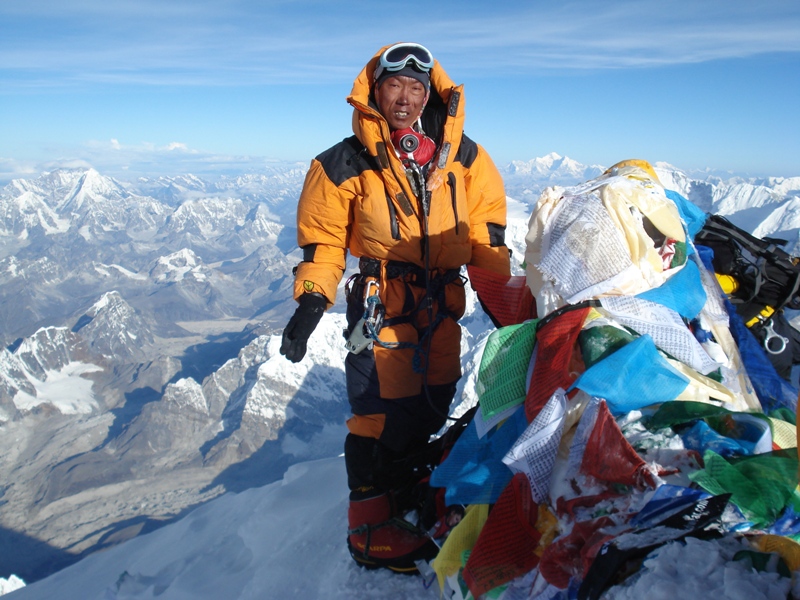 Kami sherpa on the summit of  Mt Everest