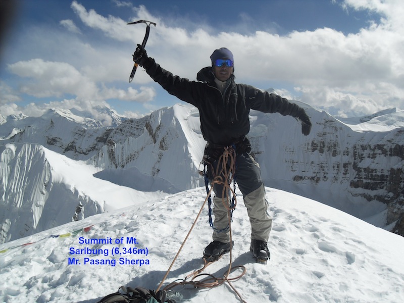 Pasang Sherpa on the summit of Mt Saribung