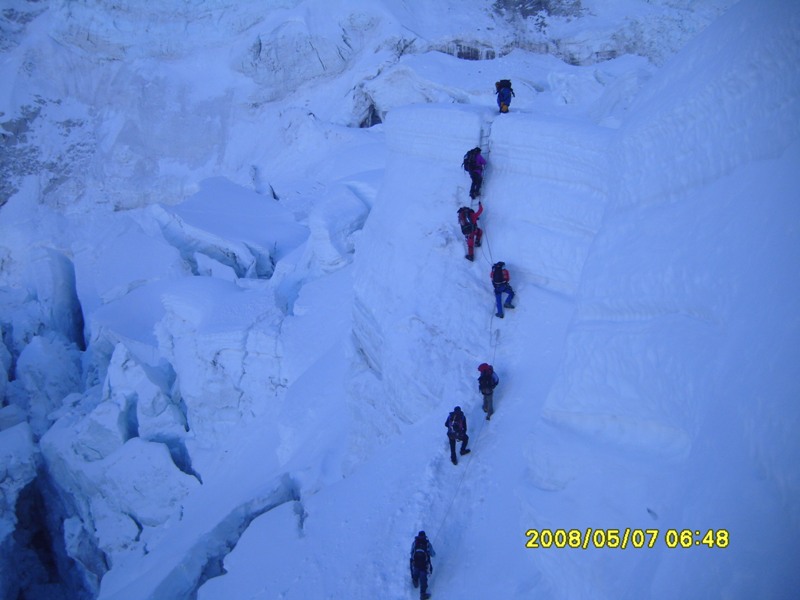 Climbers on climbing in between Camp I and II